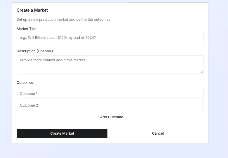 Market creation form